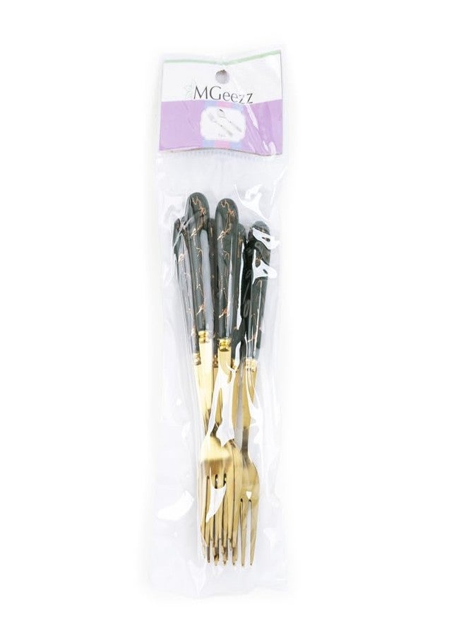 MGeezz Stainless Steel Golden Small Fork Set for Home Kitchen Cutlery Dinner Table with Green Ceramic Handle Design Salads and Fruit Fork (Golden 6 Small Forks - 14.5cm) - Image 5